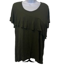 ana Womens Large Green Asymmetrical Ruffle Short Sleeve Tee Shirt Blouse Top - £7.58 GBP