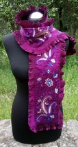 Vintage Velvet Scarf Floral Reversible Purple Women Art Deco Long Hippie... - $15.51