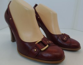 Franco Sarto  Burgundy Leather Heels With Attractive Goldtone Buckles Sz... - £23.36 GBP