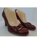 Franco Sarto  Burgundy Leather Heels With Attractive Goldtone Buckles Sz... - £23.79 GBP
