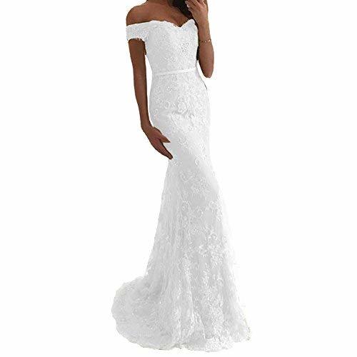 Long Mermaid Off The Shoulder Beaded Lace Corset Prom Dress Evening White US 14