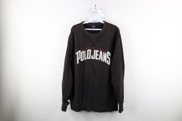 Vintage 90s Ralph Lauren Mens Large Thrashed Spell Out Crewneck Sweatshirt Black - $59.35