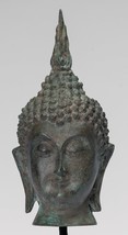 Buda Cabeza - Antigüedad Thai Estilo Sukhothai Montado En Bronce - £123.58 GBP