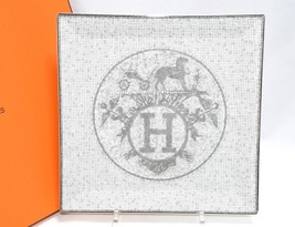 Hermes Mosaique au 24 Square Plate 23 x 23 cm Platinum Silver porcelain No. 5 m2 - £345.01 GBP