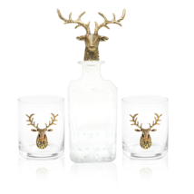 Gold Stag Deer Decanter &amp; Whiskey Glass Set - £104.63 GBP