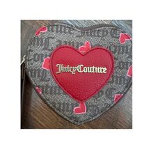 Juicy Couture Heart-Shaped Wristlet Red Hearts &amp; Brown Monogram Zip Arou... - $15.84