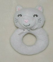 Carters White Kitty Cat Kitten Stuffed Plush Baby Toy Rattle Ring Small Mini 4&quot; - £18.53 GBP