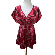 Vintage Krizia Silky Short Sleeve Multicolor Long Top Blouse Size XL Tun... - $49.99