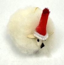 Vintage Christmas Ornament Sheep Wool Wooly Fluffy Santa Hat - $280.80 MXN