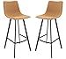 LeisureMod Light Brown Leather Bar Stool Set of 2 - Ergonomic Counter Height Bar Item image 3