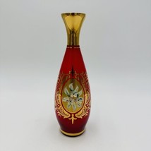 Moser Bohemia Glass Red Bud Vase With Gold Overlay Vintage 9 in Home Decor - £65.37 GBP