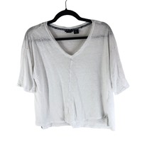 Tahari Womens 100% Linen T Shirt Top Knit Short Sleeve V Neck White S - £3.94 GBP