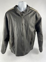 Vintage Arizona Faux Leather Men’s Race Jacket Size 2XL Racing Stripes Brown - £47.12 GBP