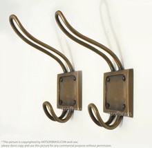 6.50&quot; in Vintage Solid Brass Double HOOK Hanger Wall Mount Strong Coat H... - $35.00