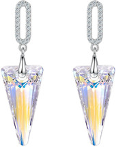 Womens Sterling Silver CZ Triangle Dangle Drop Earrings With Crystal Clear AB - £59.20 GBP