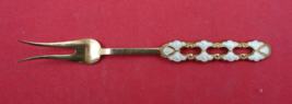 Norwegian Sterling Silver Lemon / Strawberry Fork vermeil enameled white 4&quot; - $68.31