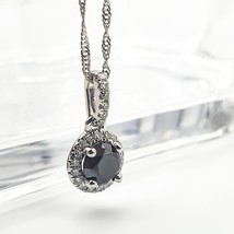 Black diamond pendant necklace 9k white gold/black and white diamond necklace - £879.12 GBP