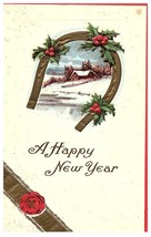A Happy New Year Gold Embossed New Year Postcard Posted 1915 - £5.90 GBP