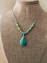 Copper-Infused Matrix Turquoise Teardrop Accented With Turquoise Czech Glass Bea - £21.58 GBP