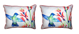 Pair Of Betsy Drake Hummingbird &amp; Fire Plant Large Indoor Outdoor Pillows 16X20 - £70.08 GBP