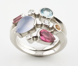 Cartier Meli Melo Platinum and Diamond &amp; Gemstone Ring Size size 6.75 1990s - $7,448.55