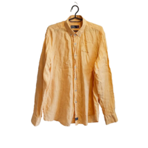 Thomas Breitling Mens Orange Button Up Linen Shirt Roll Sleeve Chest Log... - $46.40