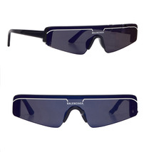 BALENCIAGA SKI 0003 Navy Blue Mirrored Slim Fashion Shield Sunglasses BB0003S - £284.89 GBP