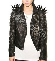 Woman Handmade Full Black Long Spiked Studded Punk Rock  Biker Leather J... - £262.96 GBP