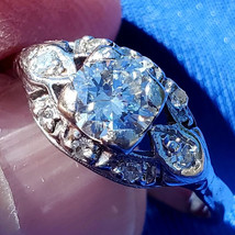 Earth mined Diamond Deco Engagement Ring Gatsby era Antique Platinum Solitaire - $104,359.06 MXN
