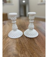 Vintage Set 2 Fenton Hobnail 6” Candlesticks White Milk Glass Candle Hol... - €21,22 EUR