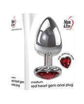 Adam &amp; Eve Red Heart Gem Anal Plug - Medium Red/Chrome - £27.71 GBP
