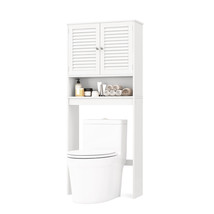 Freestanding Above Toilet Cabinet w/ Double Doors, Adjustable Shelf White - £120.81 GBP