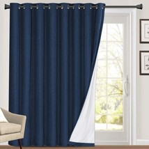 100% Blackout Linen Look Patio Door Curtain 84 Inches Long Extra Wide, Navy - £38.35 GBP