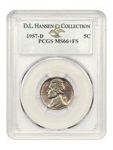 1957-D 5c PCGS MS66+ FS ex: D.L. Hansen - $3,208.28