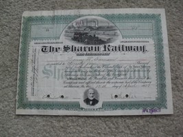 Vintage 1901 Stock Certificate Sharon Railway Railroad Company 95 Shares - $32.67