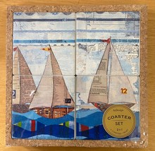 Demdaco Coaster and Trivet Set 4 Coaster in Cork Base Sealed Sailboat  - £27.90 GBP