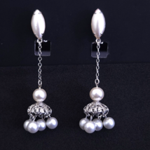 Lewis Segal California Vintage Dangle Silver &amp; Faux Pearl Clip On Earrings - £37.57 GBP