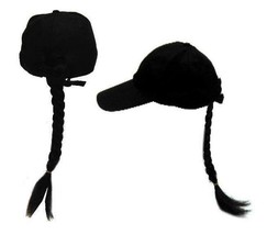 NOVELTY BASEBALL HAT WITH LONG BLACK BRAIDED PONYTAIL HAIR costume dressup - £7.38 GBP