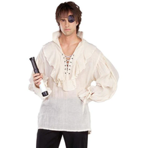 WHITE GAUZE LACE UP PIRATE SHIRT ADULT STANDARD SIZE HALLOWEEN COSTUME A... - £21.33 GBP