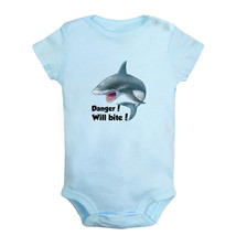 Danger Will Bite Funny Bodysuit Baby Animal Shark Romper Infant Kids Jumpsuits - £7.93 GBP+