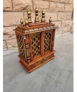 Wooden Temple Mandir Handcrafted Copper Gold combo Pooja Ghar Mandap Wal... - £148.79 GBP