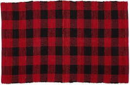 Reversible Chindi Hand Dyed Rug, 26 X 40, Red/Black, Dii Buffalo Check Rug - £29.53 GBP