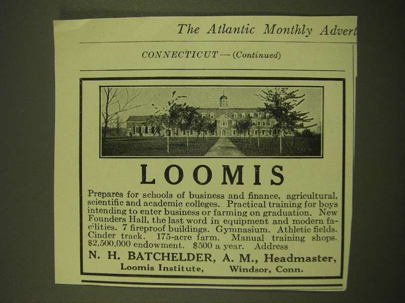 1918 Loomis School Ad - Loomis Prepares for schools of business and finance - $18.49