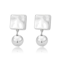 Square Shape Stud Ball Charm Dangle Rhodium Plated Women Fashion Earring Gifts - £45.27 GBP+