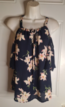 Sienna Sky Short Sleeve Cold Shoulder Navy Blue Floral Top Blouse Size Small - £11.38 GBP
