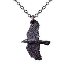 Alchemy Gothic Protective Ravenine Flying Black Raven Crow Pendant Necklace P697 - £16.55 GBP