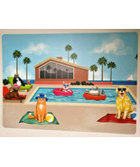 Dogs Cats at the Pool Placemats Set of 4 Vinyl Beach House Foam Back Multi  - £28.85 GBP