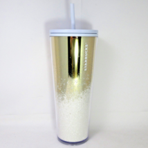 2019 Starbucks Venti Tumbler 24oz Gold Glitter Christmas Frosted Snow Limited - $34.95