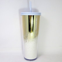 2019 Starbucks Venti Tumbler 24oz Gold Glitter Christmas Frosted Snow Limited - £27.48 GBP