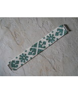 Bracelet, Ethnic Motif, Turquoise &amp; White, Peyote Stitch, Tube Clasp - $39.00